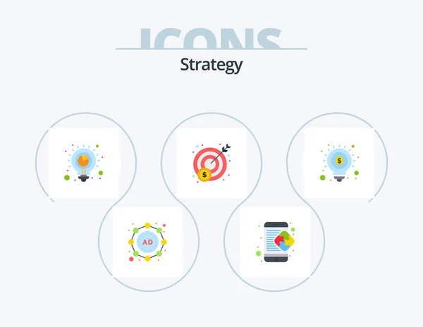 Strategy Flat Icon Pack Icon Design Seo Idea Planning Target — Stok Vektör