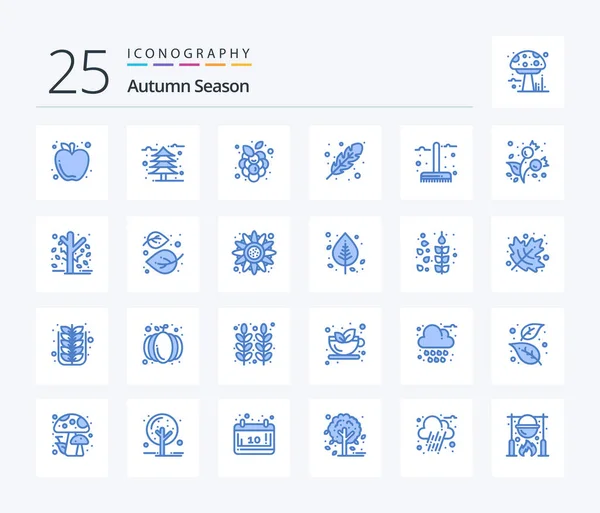 Autumn Blue Color Icon Pack Including Fall Cold Autumn Fruits —  Vetores de Stock