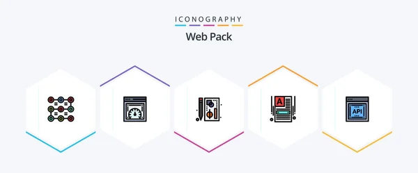 Web Pack Filledline Icon Pack Including Api Web Browser Making — Stok Vektör