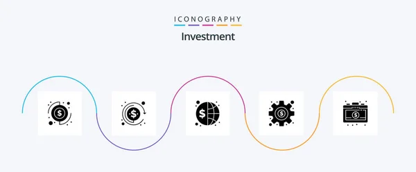 Investment Glyph Icon Pack Including Investment Briefcase Global Money Dollar — Διανυσματικό Αρχείο