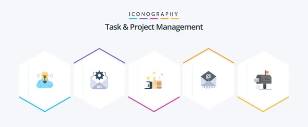 Task Project Management Flat Icon Pack Including Message Mail Hand — Stock Vector