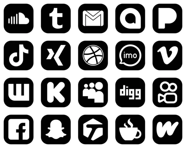 High Quality White Social Media Icons Black Background Audio Dribbble — Vetor de Stock