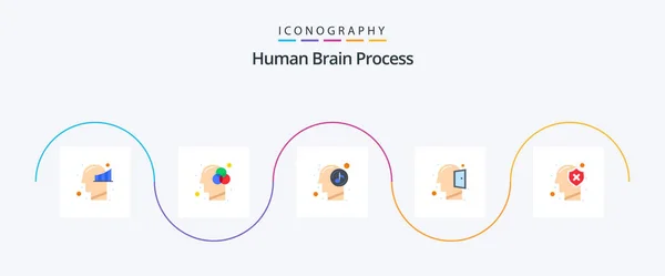 Human Brain Process Flat Icon Pack Including Head Thinking Human — Stok Vektör
