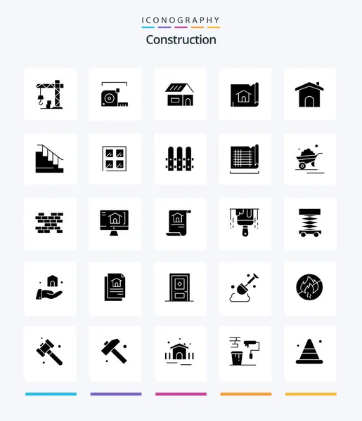 Creative Construction Glyph Solid Black Icon Pack Construction House Building — Archivo Imágenes Vectoriales