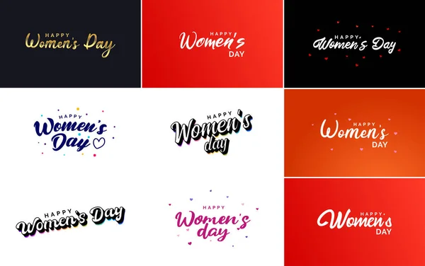 Set Happy Woman Day Handwritten Lettering Modern Calligraphy Collection Suitable — Archivo Imágenes Vectoriales