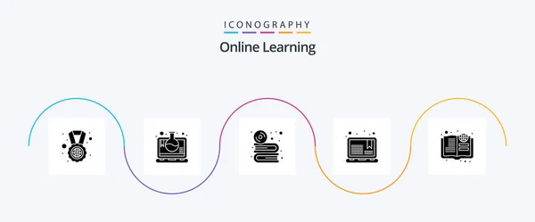 Online Learning Glyph Icon Pack Including Notes Learning Laptop Software — Stockvector