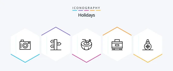 Holidays Line Icon Pack Including Christmas Travel Winter Suitcase Holiday — Vector de stock