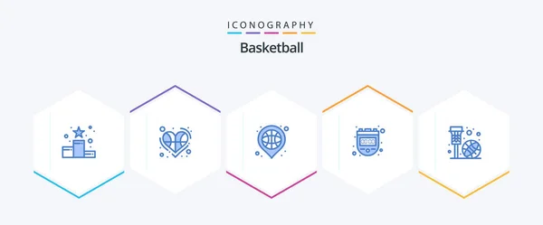 Basketball Blue Icon Pack Including Timer Chronometer Love Sport Location — Stockový vektor