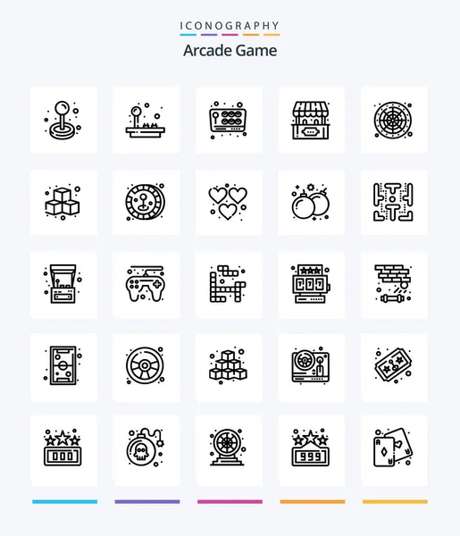 Creative Arcade Outline Icon Pack Fun Play Ticket Office Game — Vetor de Stock
