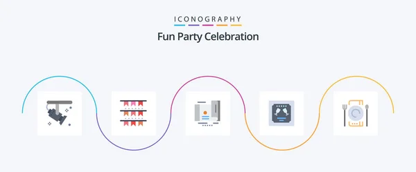 Party Flat Icon Pack Including Catering Letter Card Invitation Card — Stok Vektör