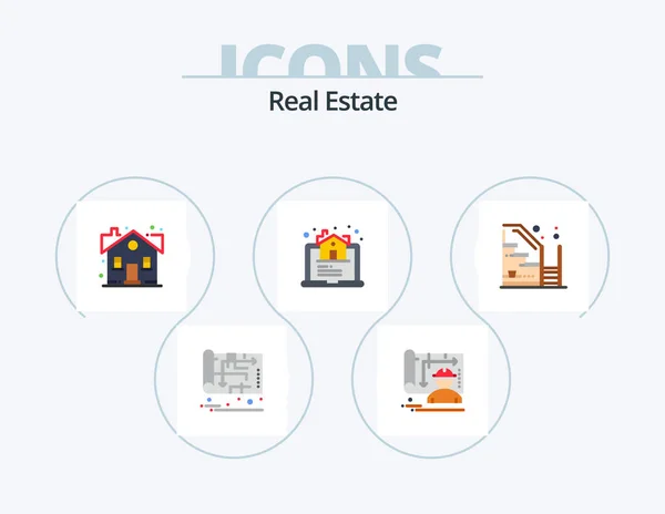Real Estate Flat Icon Pack Icon Design Online House Engineer — Stockvector