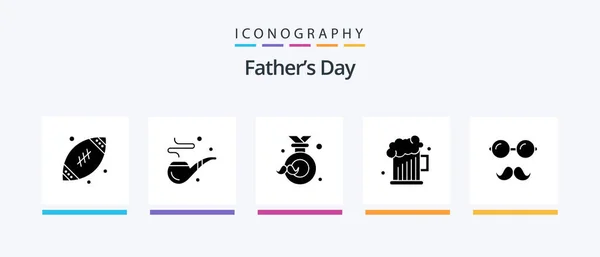 Fathers Day Glyph Icon Pack Including Avatar Father Badge Dad — Stok Vektör
