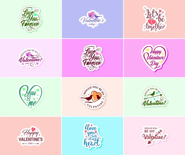 Express Your Love Heartfelt Valentine Day Typography Stickers — Vector de stock