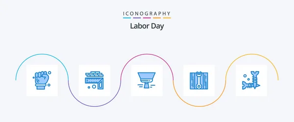 Labor Day Blue Icon Pack Including Hardware Screw Brush Repair — 图库矢量图片