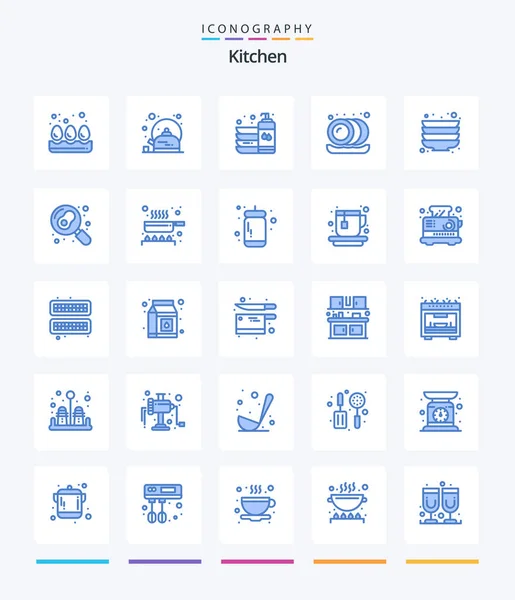 Creative Kitchen Blue Icon Pack Pan Cooking Clean Plates Kitchen — 图库矢量图片