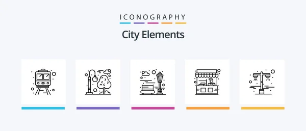City Elements Line Icon Pack Including Park Bench Rail Left — Wektor stockowy
