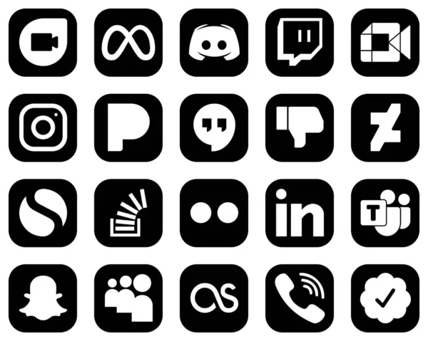 Stylish White Social Media Icons Black Background Facebook Google Hangouts — Stock Vector