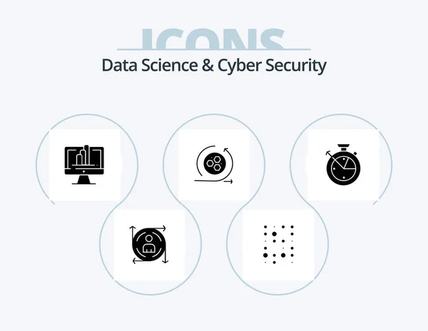 Data Science Cyber Security Glyph Icon Pack Icon Design Time — Vector de stock