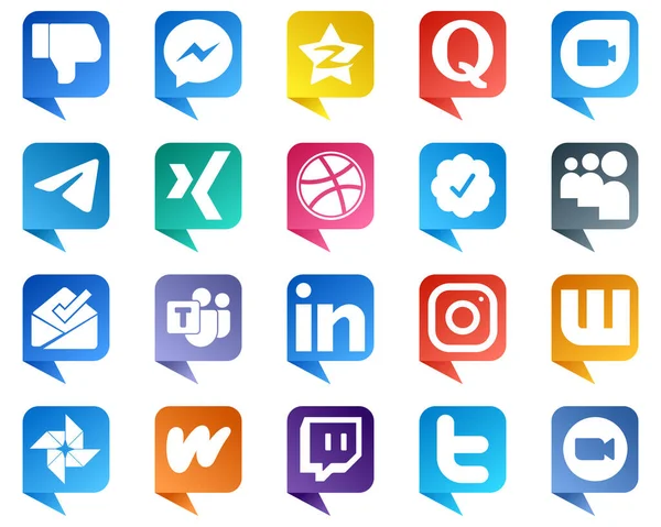 Professional Chat Bubble Style Social Media Icons Myspace Dribbble Quora — Stock Vector