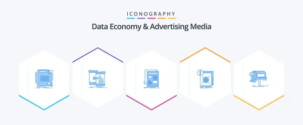 Data Economy Advertising Media Blue Icon Pack Including Infrastructure Structure — Vettoriale Stock