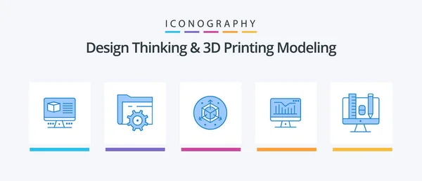 Design Thinking Printing Modeling Blue Icon Pack Including Scale Computer — Image vectorielle