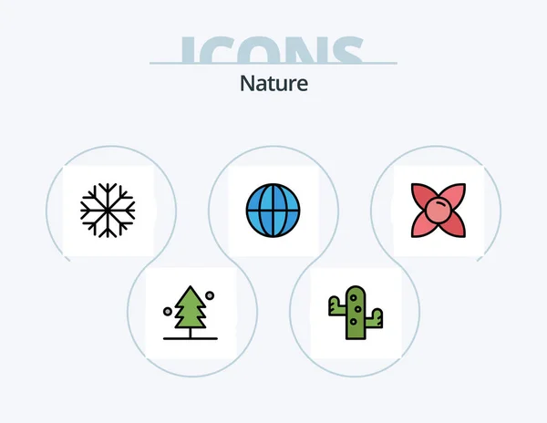 Nature Line Filled Icon Pack Icon Design Weather Garden Snowflake — Stockový vektor