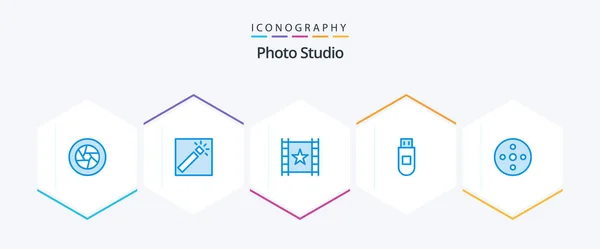 Photo Studio Blue Icon Pack Including Footage Data Retouch Storage — Stockvector
