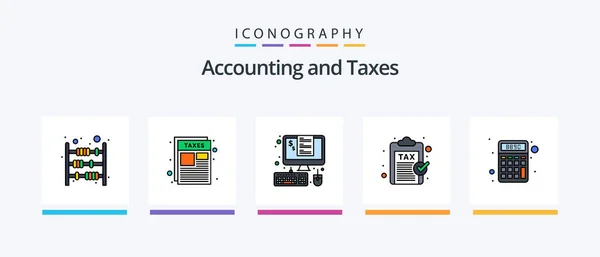 Taxes Line Filled Icon Pack Including Financial Document Government Bill — Stockový vektor