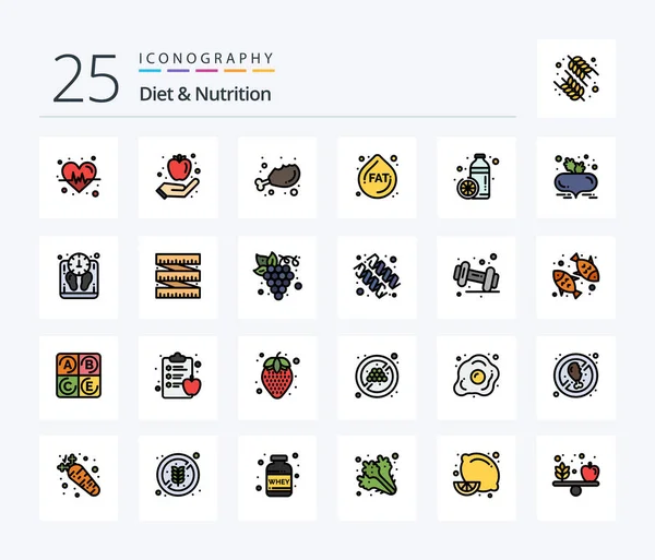Diet Nutrition Line Filled Icon Pack Including Juice Diet Diet — Stockový vektor