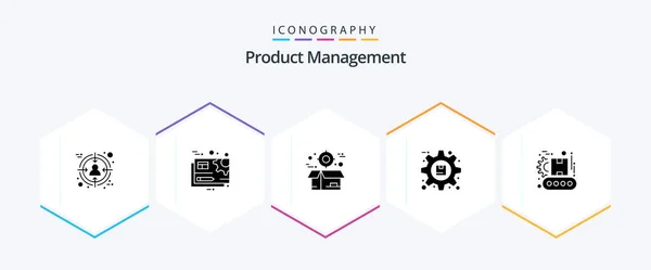 Product Management Glyph Icon Pack Including Preferences Optimization Edit Gear — Archivo Imágenes Vectoriales