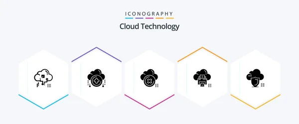 Cloud Technology Glyph Icon Pack Including Printer Data Cloud Cancel — Stok Vektör