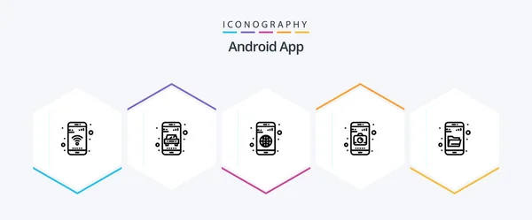 Android App Line Icon Pack Including Research Drive Search App — Διανυσματικό Αρχείο