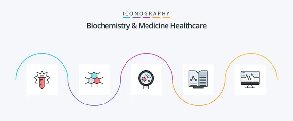 Biochemistry Medicine Healthcare Line Filled Flat Icon Pack Including Hospital — Vetor de Stock