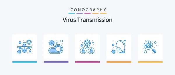Virus Transmission Blue Icon Pack Including Glass Illness Bacteria Healthcare — Stock Vector