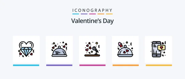 Valentines Day Line Filled Icon Pack Including Flowers Valentine Wedding — Stock Vector