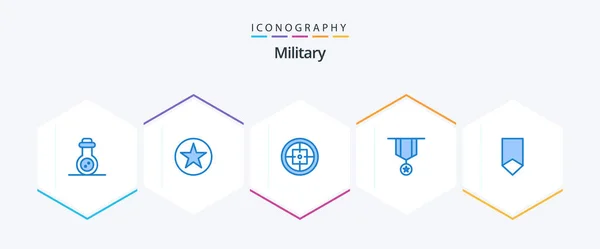 Military Blue Icon Pack Including Star Insignia Army Decoration Target — Archivo Imágenes Vectoriales