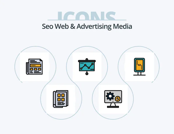 Seo Web Advertising Media Line Filled Icon Pack Icon Design — Stok Vektör