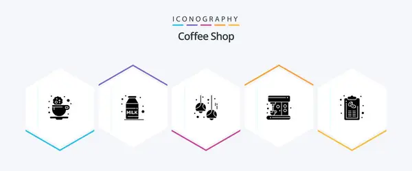Coffee Shop Glyph Icon Pack Including Hand Bill Cafe Maker — Wektor stockowy