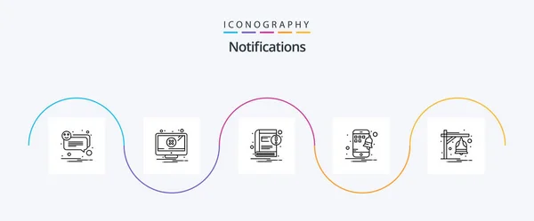 Notifications Line Icon Pack Including Notification Alarm Book Smartphone Mobile — Stockový vektor
