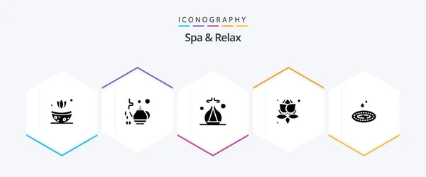 Spa Relax Glyph Icon Pack Including Rain Spa Plant — 图库矢量图片
