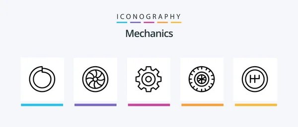 Mechanics Line Icon Pack Including Side Creative Icons Design — Stock Vector