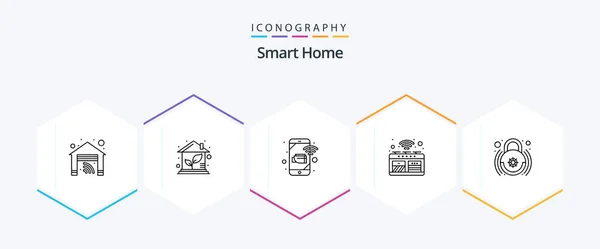 Smart Home Line Icon Pack Including Smart Oven Oven House — Stock vektor