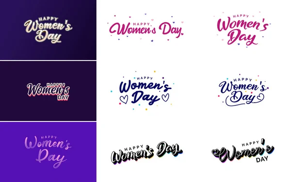 Eight March Typographic Design Set Happy Women Day Theme — Vettoriale Stock