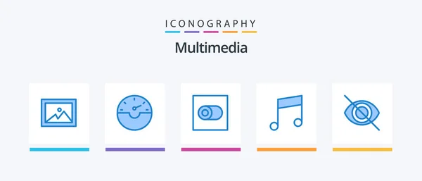Multimedia Blue Icon Pack Including Toggle Hide Disable Creative Icons — Stok Vektör