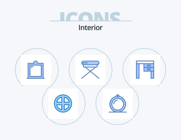 Interior Blue Icon Pack Icon Design Office Furniture Window Desk — Stock Vector