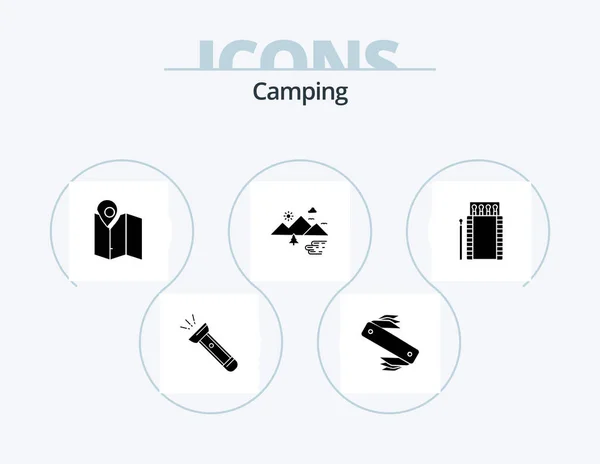 Camping Glyph Icon Pack Icon Design Outdoor Mountains Swiss Location — Stock Vector