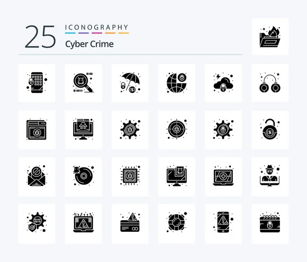Cyber Crime Solid Glyph Icon Pack Including Security Lock Cloud — Διανυσματικό Αρχείο