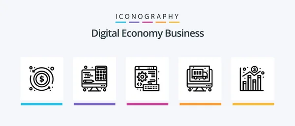 Digital Economy Business Line Icon Pack Including Graph Laptop Digital — Stockvector