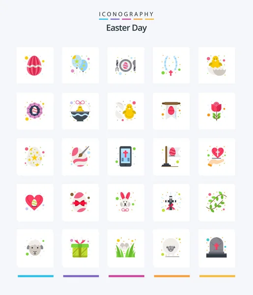 Creative Easter Flat Icon Pack Easter Baby Fried Jewelry Christian — 图库矢量图片