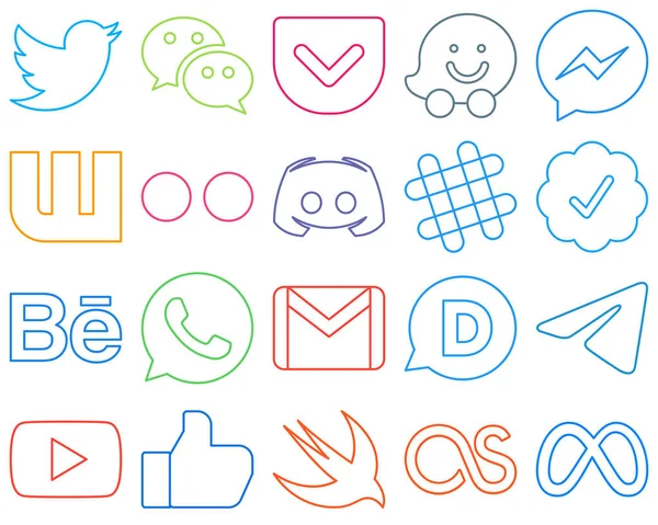 Minimalist Colourful Outline Social Media Icons Twitter Verified Badge Text — Stok Vektör